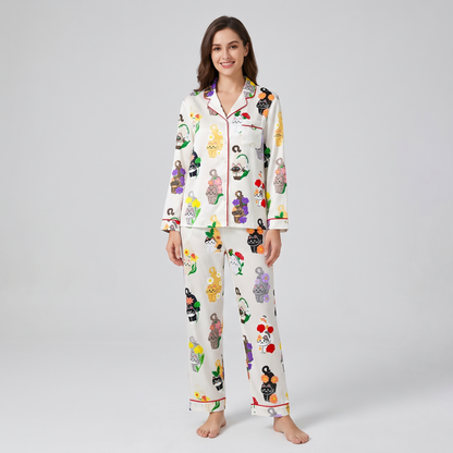 Birth Flower Cats Women's Pajama Set - long sleeve and pants
