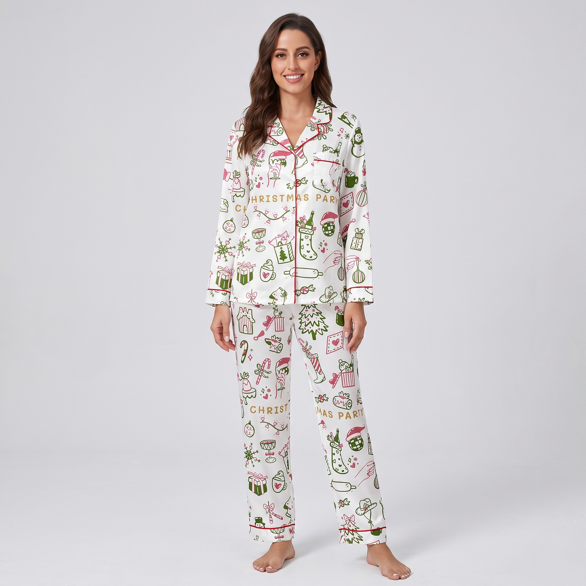 Christmas Party Sketch Women's Pajama Set - long sleeve and pants