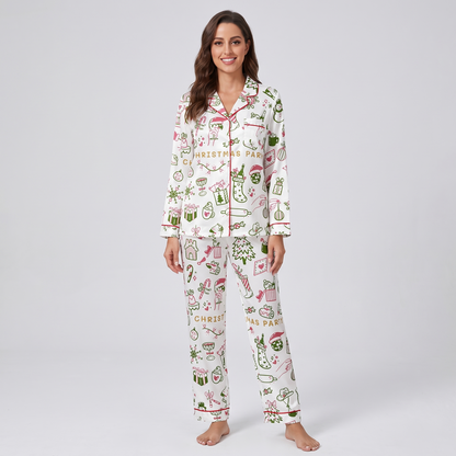 Christmas Party Sketch Women's Pajama Set - long sleeve and pants