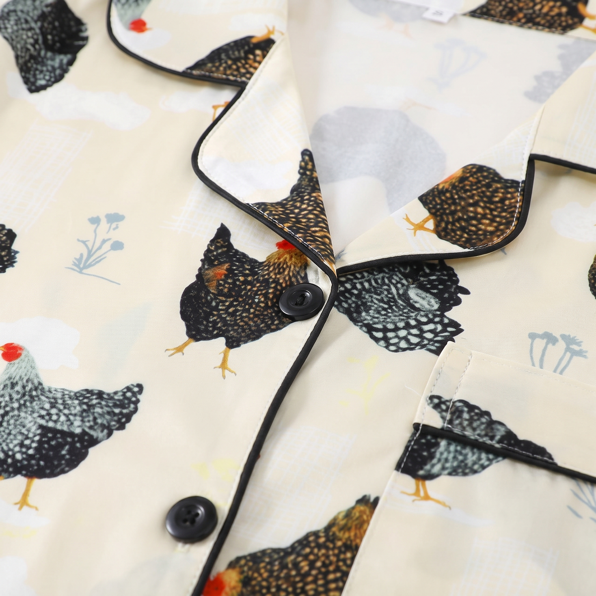 Hen House Women's Pajama Set - Cream Hens - print close-up