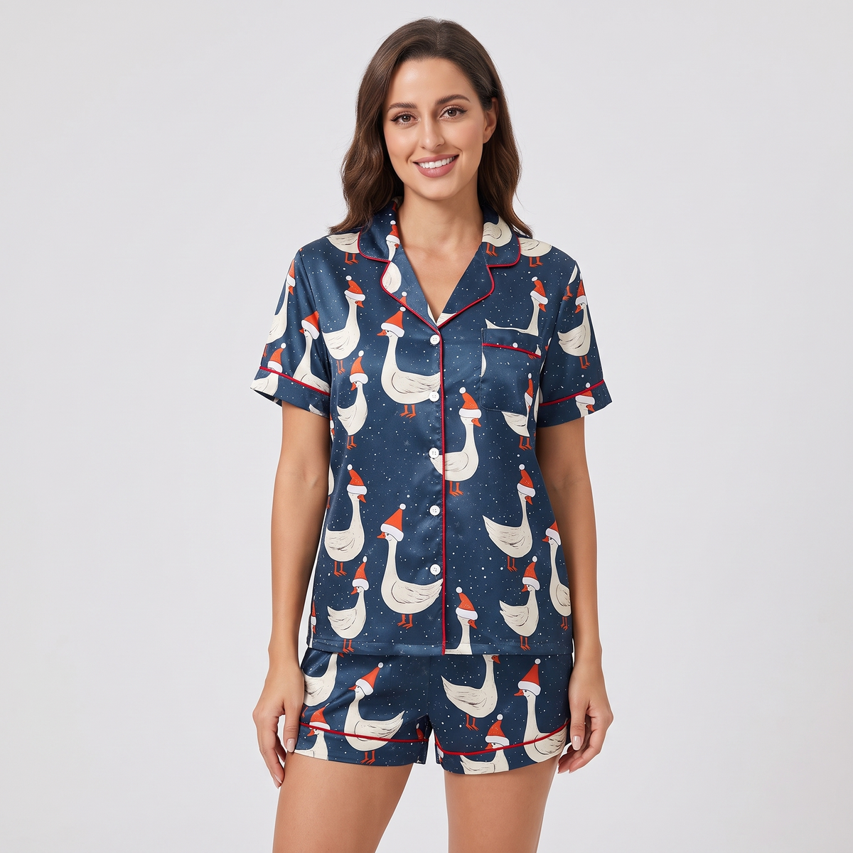 Silly Goose Christmas Women's Pajama Set - short sleeve and shorts
