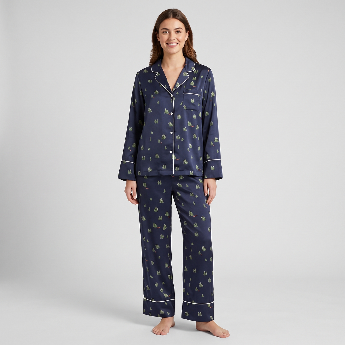 Navy & Gold Trees Women's Pajama Set - long sleeve and pants