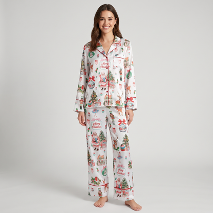 Darling Christmas Cottage Women's Pajama Set - long sleeve and pants