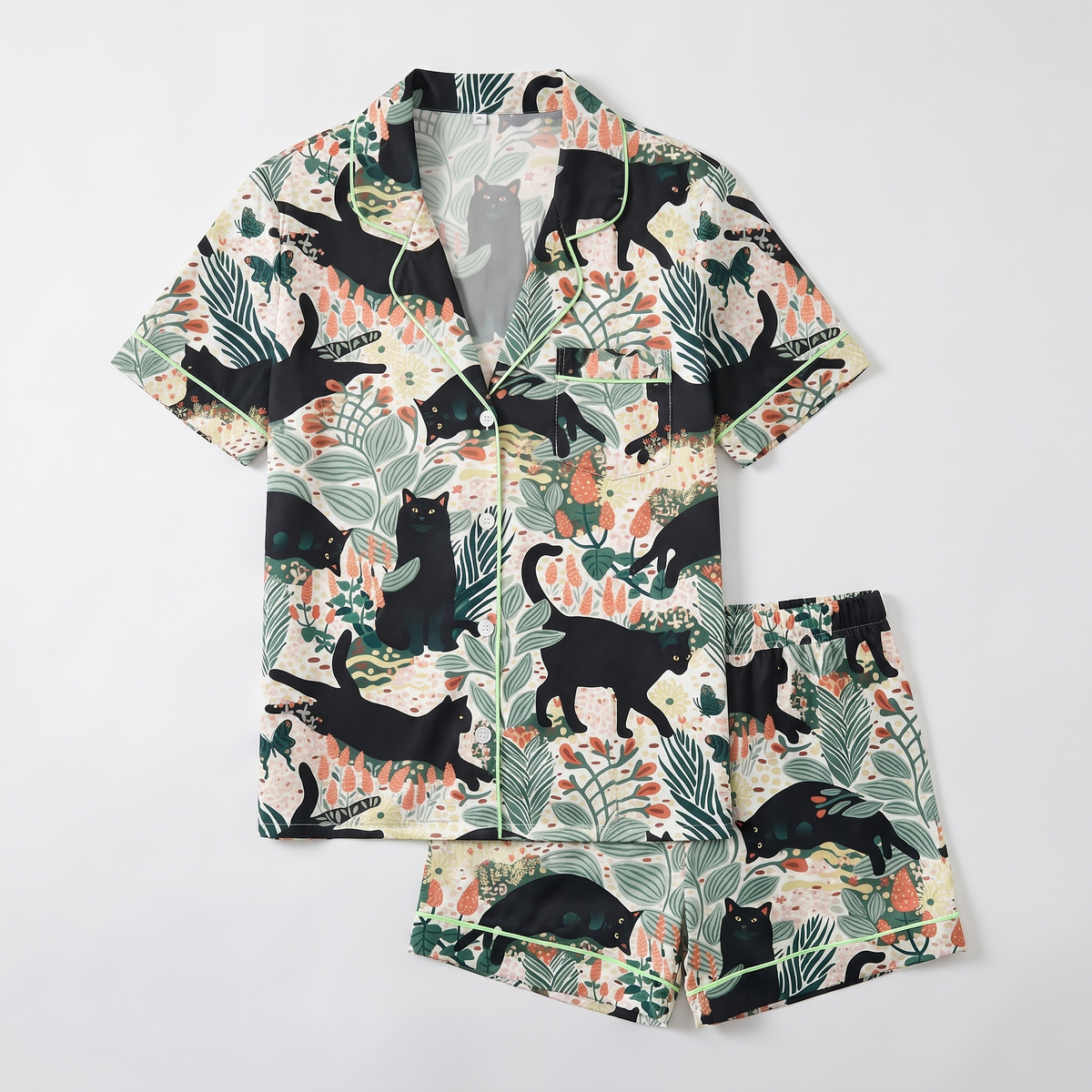Garden Black Cats Women's Pajama Set - flat lay