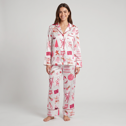 Pink Disco Christmas Women's Pajama Set - long sleeve and pants
