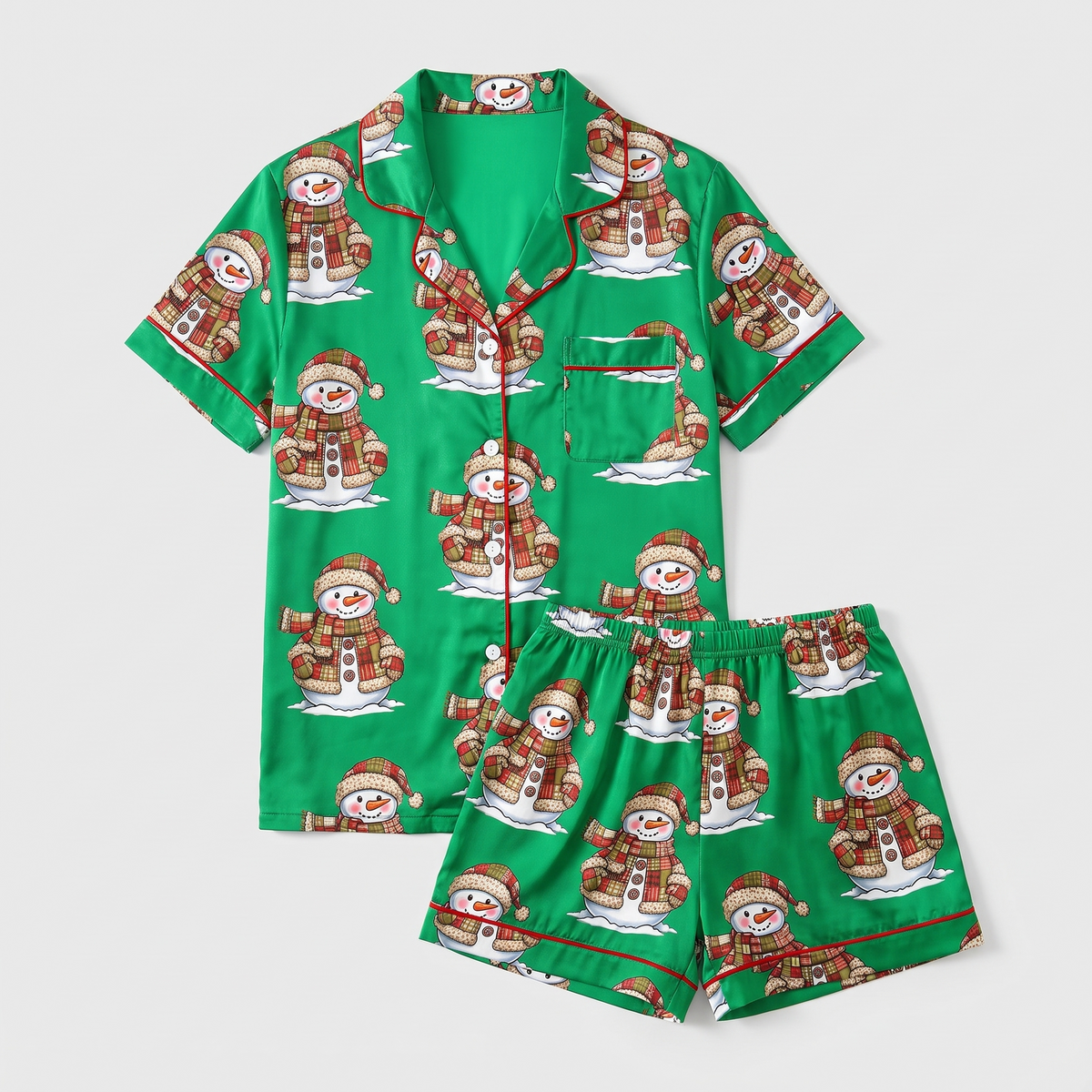 Patchwork Snowmen Women's Pajama Set - flat lay