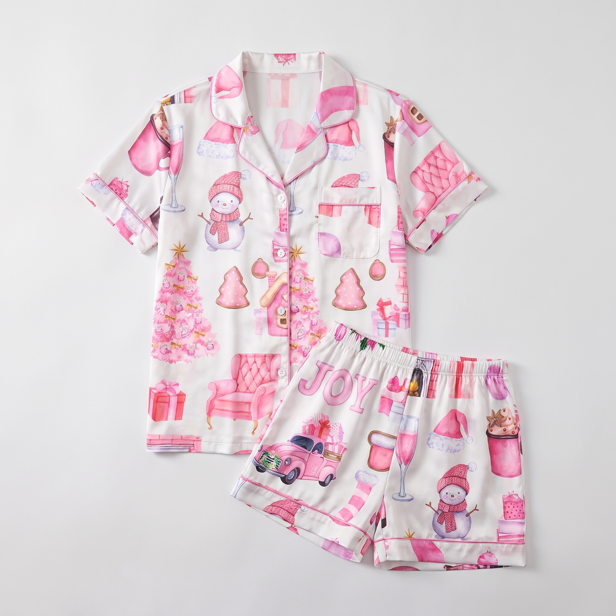 Pink Winter Cabin Women's Pajama Set - flat lay