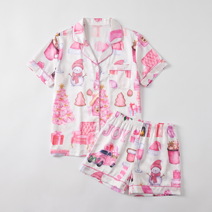 Pink Winter Cabin Women's Pajama Set - flat lay