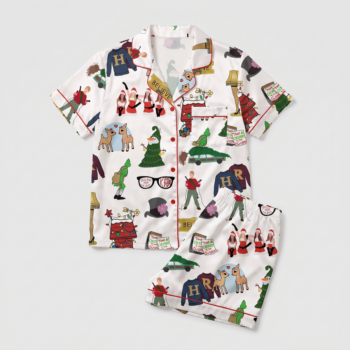 Christmas Movie Classics Inspired Women's Pajama Set - flat lay