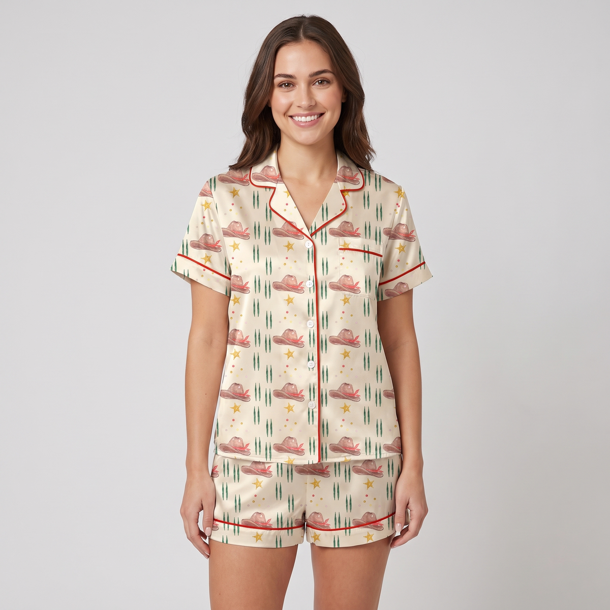 Howdy Cowboy Christmas Women's Pajama Set - Beige