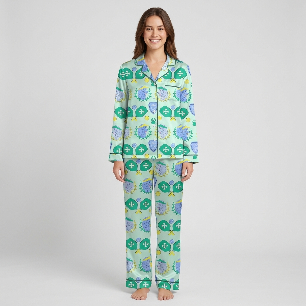 Pickleball Poodles Women's Pajama Set - Mint Green long sleeve and pants