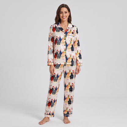 Christmas Chickens Women's Pajama Set - long sleeve and pants
