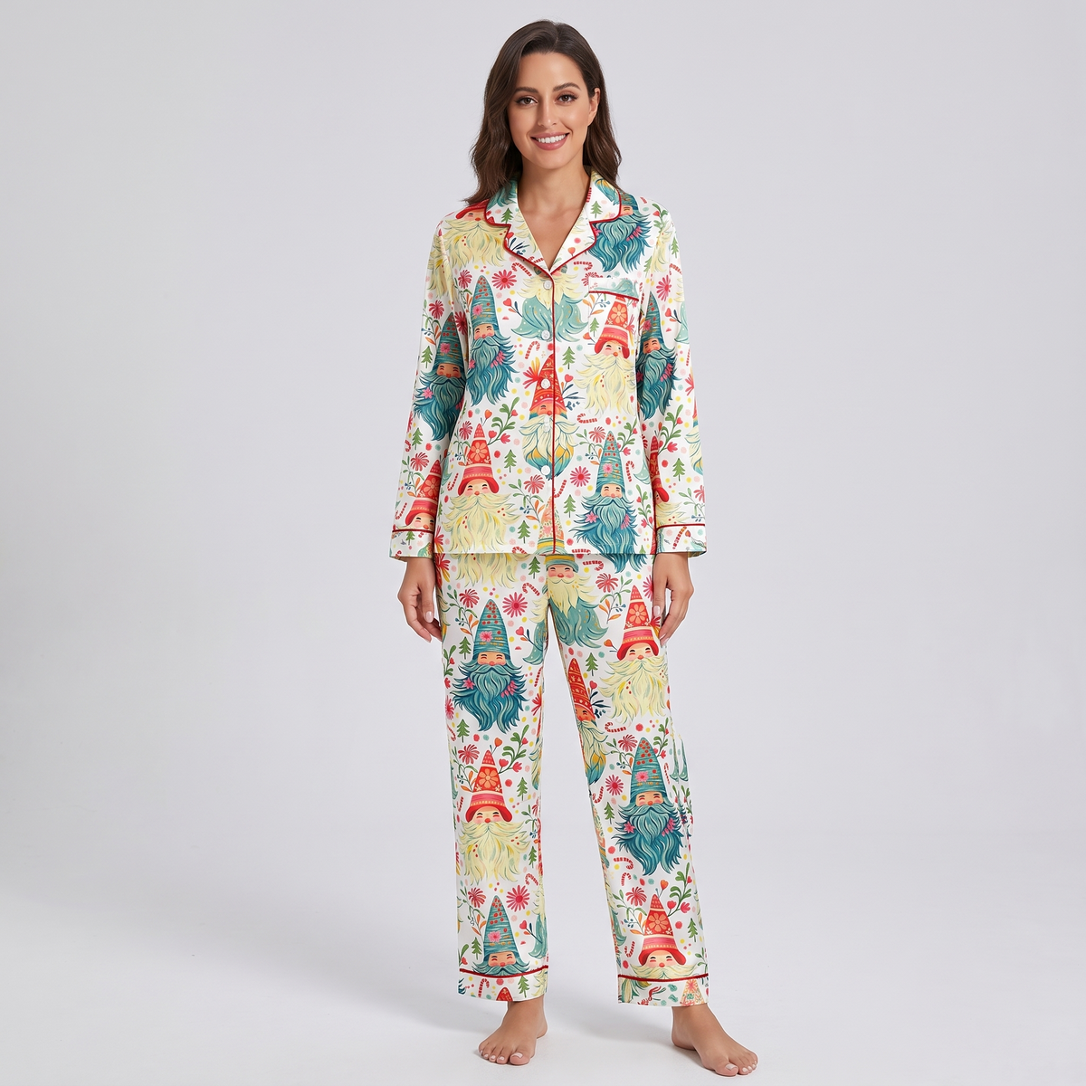 Christmas Gnomes Women's Pajama Set - long sleeve and pants