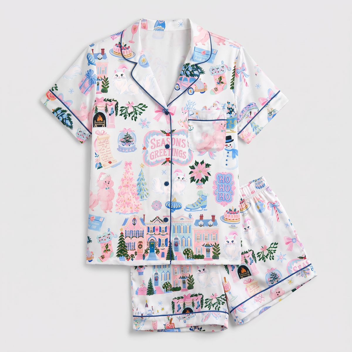 Season's Greetings Soirée Women's Pajama Set - flat lay