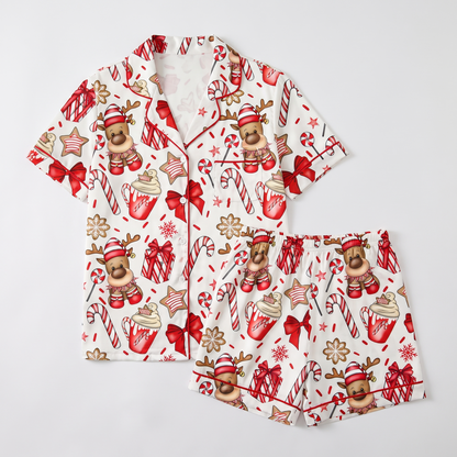 Candy Cane Reindeer Women's Pajama Set - flat lay