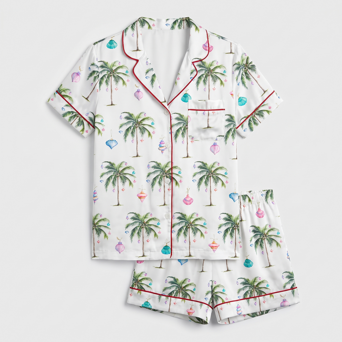 Pastel Christmas Palms Women's Pajama Set - flat lay