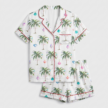 Pastel Christmas Palms Women's Pajama Set - flat lay
