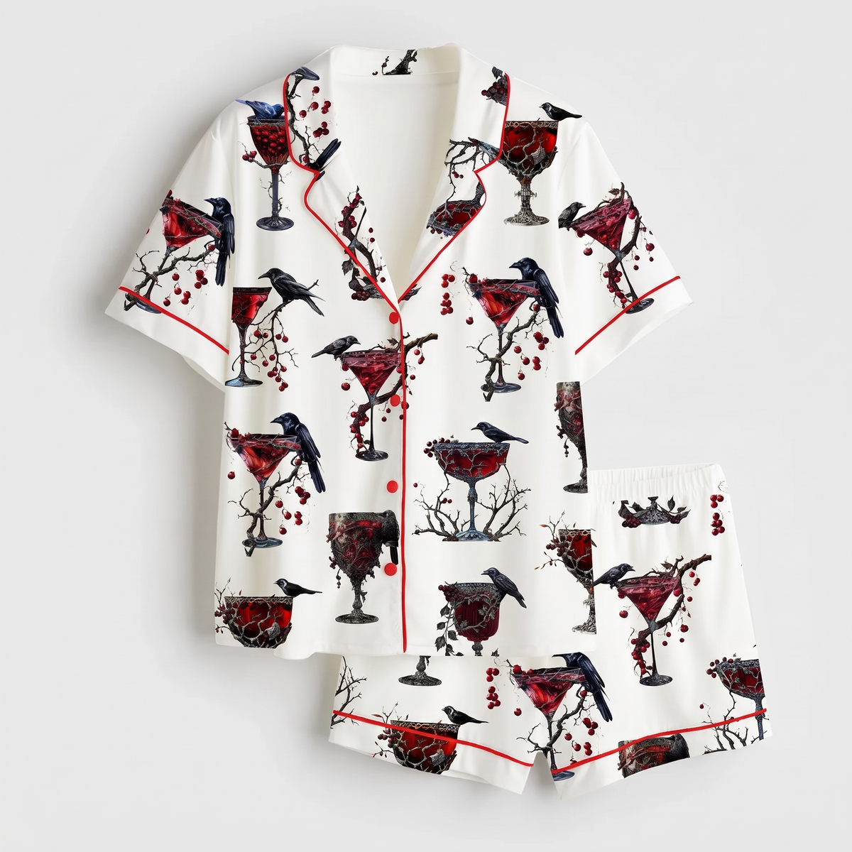 Gothic Christmas Cocktails Women's Pajama Set - flat lay