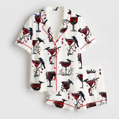 Gothic Christmas Cocktails Women's Pajama Set - flat lay