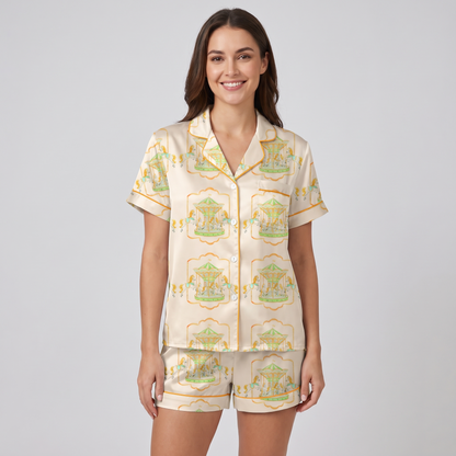 Gilded Carousel Horses Women's Pajama Set - short sleeve and shorts