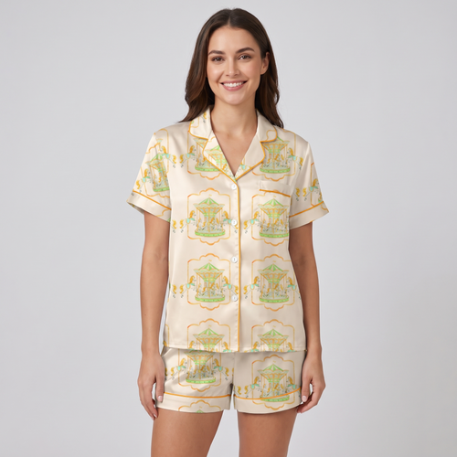 Gilded Carousel Horses Women's Pajama Set - short sleeve and shorts