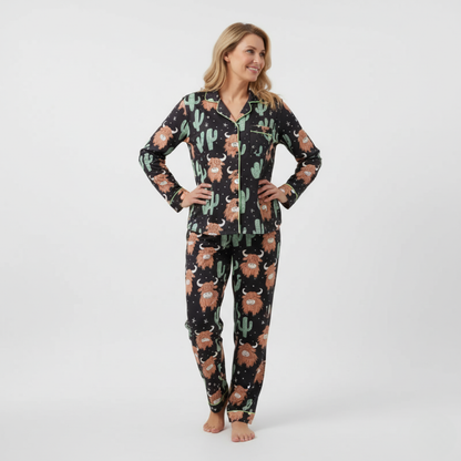 (Buy 2 Get 1) Highland Cow & Cactus Women's Pajama Set