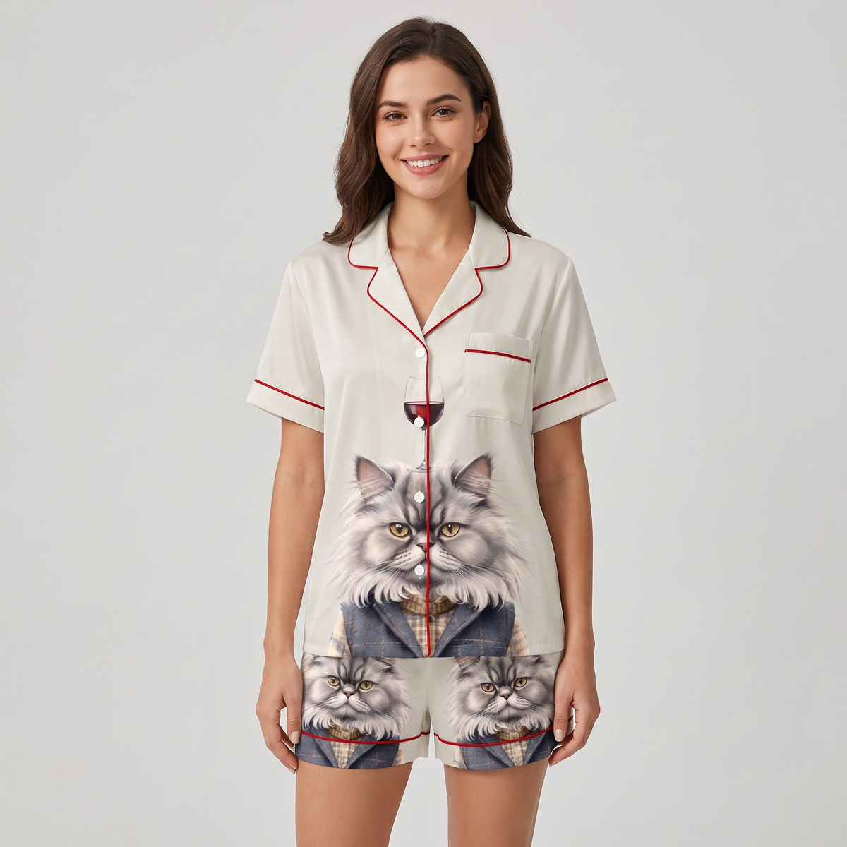 Posh Persian Cat Women's Pajama Set - short sleeve and shorts