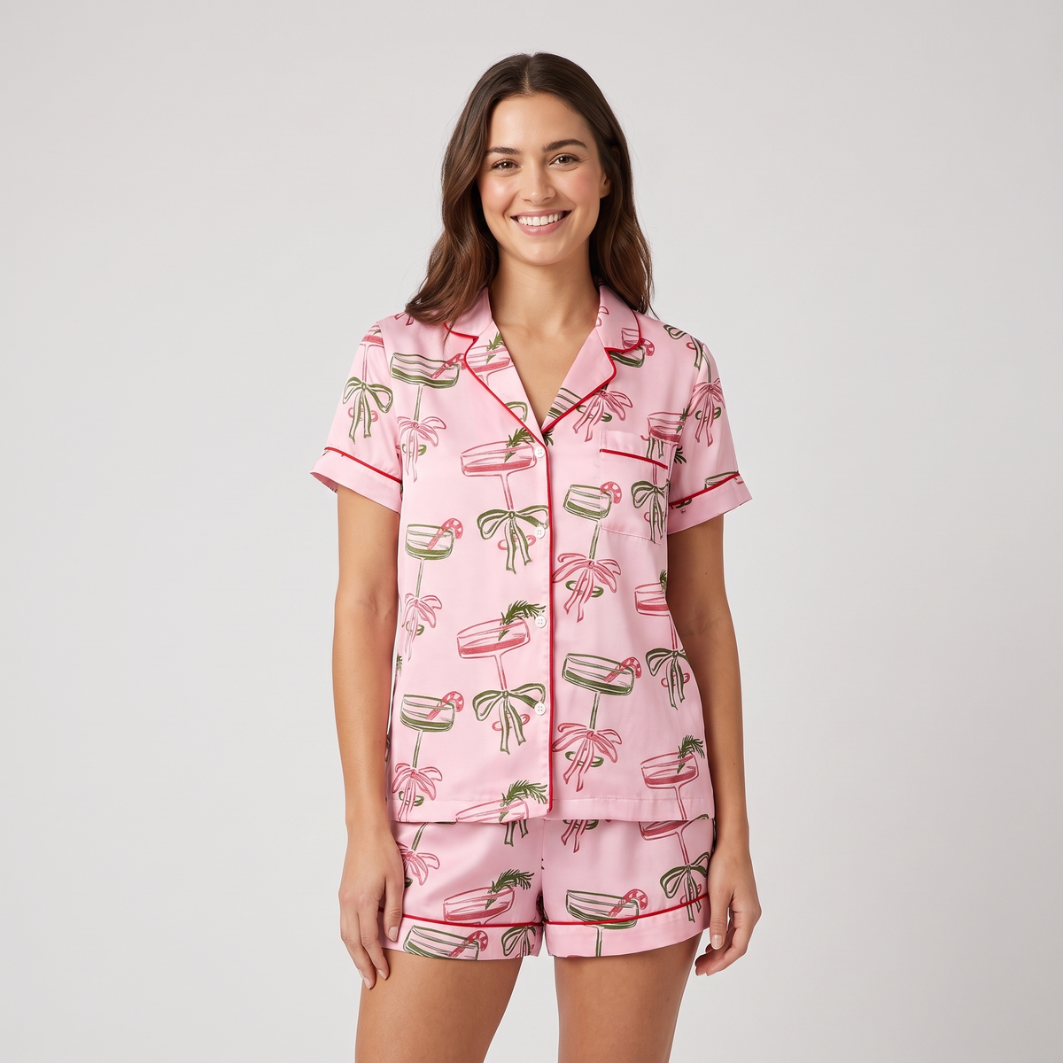 Retro Holiday Cocktails Women's Pajama Set - Pink