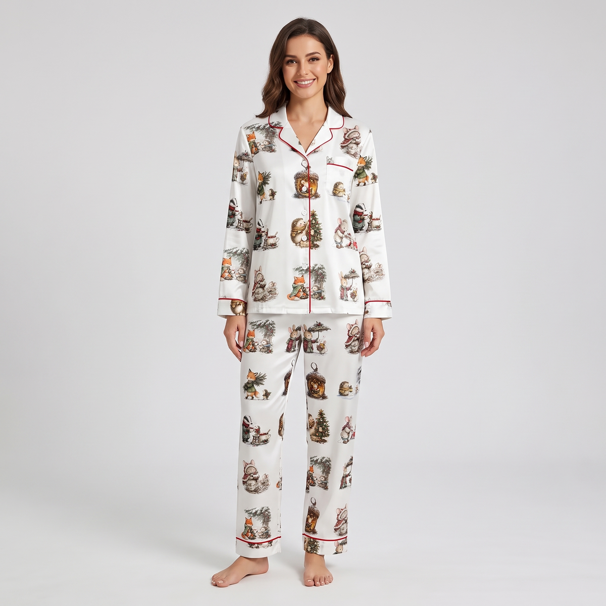 Cozy Woodland Critters Women's Pajama Set - long sleeve and pants