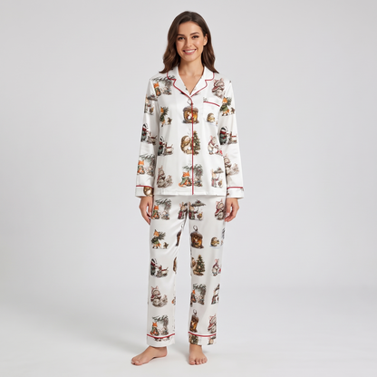 Cozy Woodland Critters Women's Pajama Set - long sleeve and pants