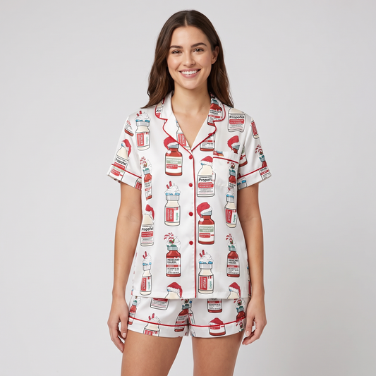 Silent Night Nurse Women's Pajama Set - short sleeve and shorts