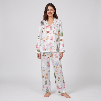 Watercolor Cats & Dogs Women's Pajama Set - long sleeve and pants