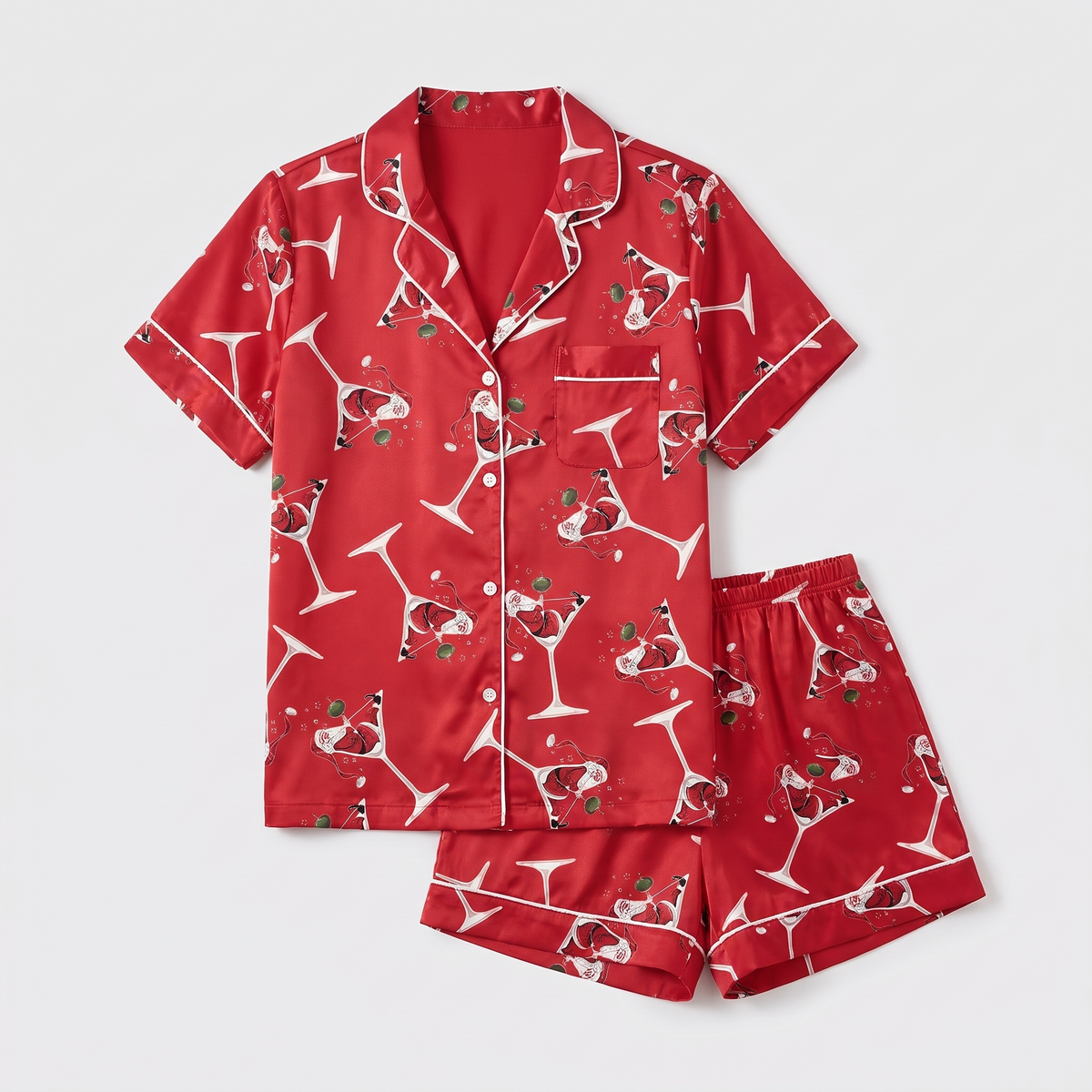 Red Martini Christmas Women's Pajama Set - flat lay