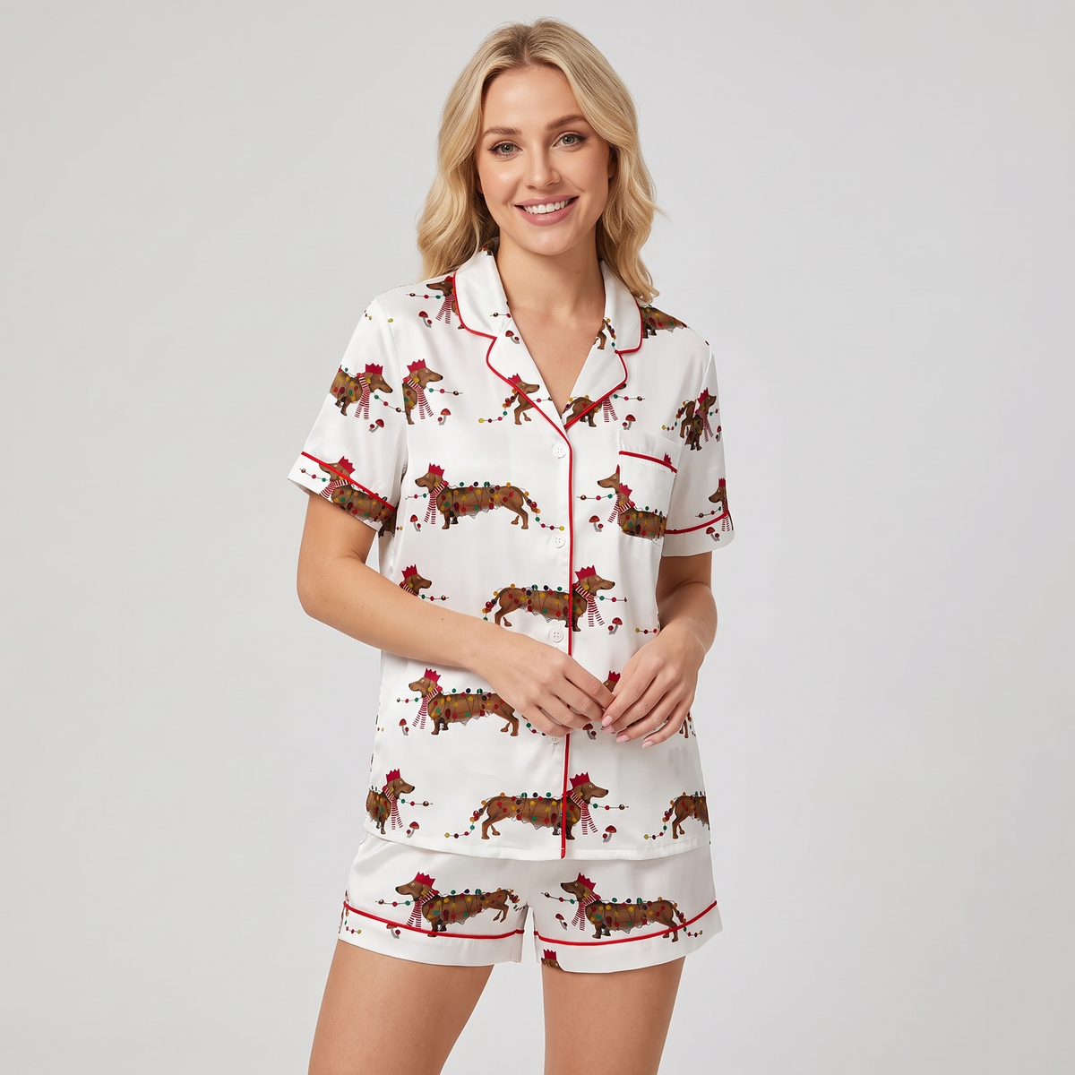 Dachshund Light Parade Women's Pajama Set - short sleeve and shorts