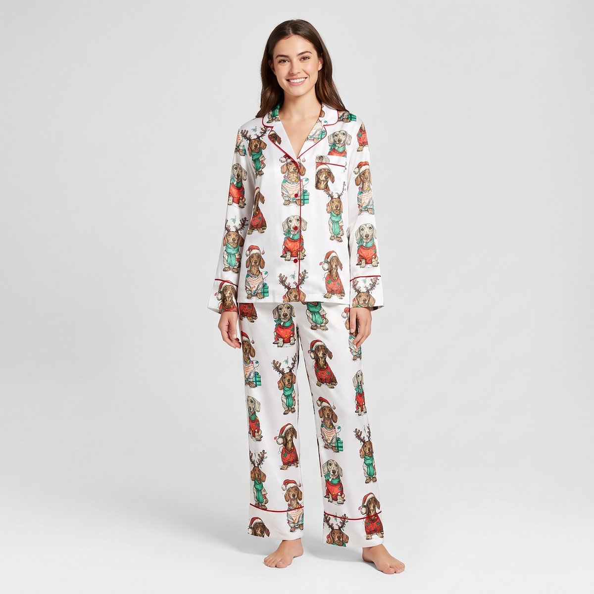 Reindeer Dachshunds Women's Pajama Set - long sleeve and pants