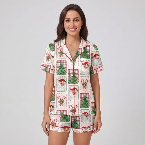 Coquette Frames & Candy Canes Women's Pajama Set - short sleeve and shorts