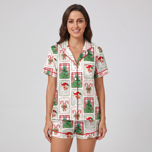 Coquette Frames & Candy Canes Women's Pajama Set - short sleeve and shorts