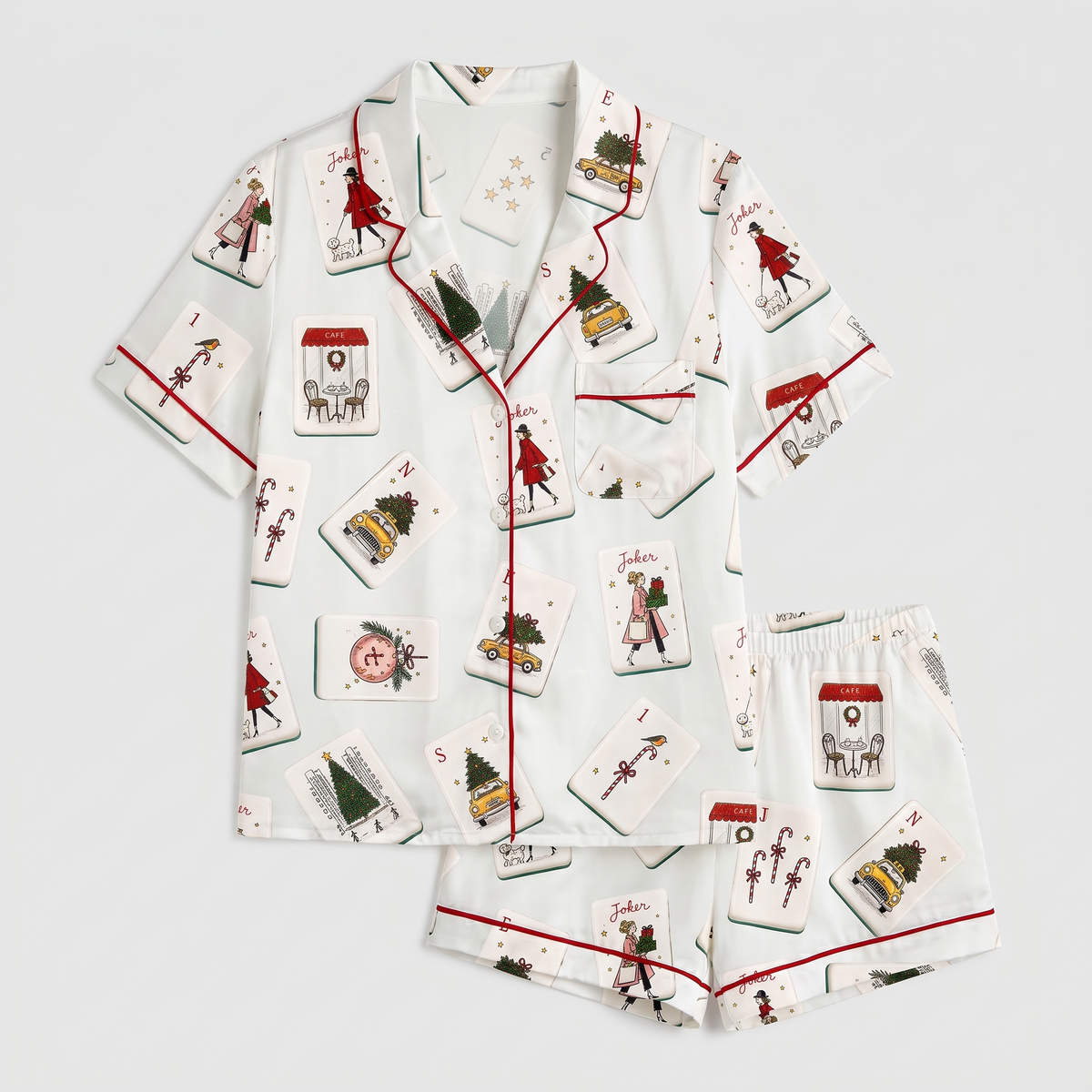 American Mahjong Night Women's Pajama Set - flat lay