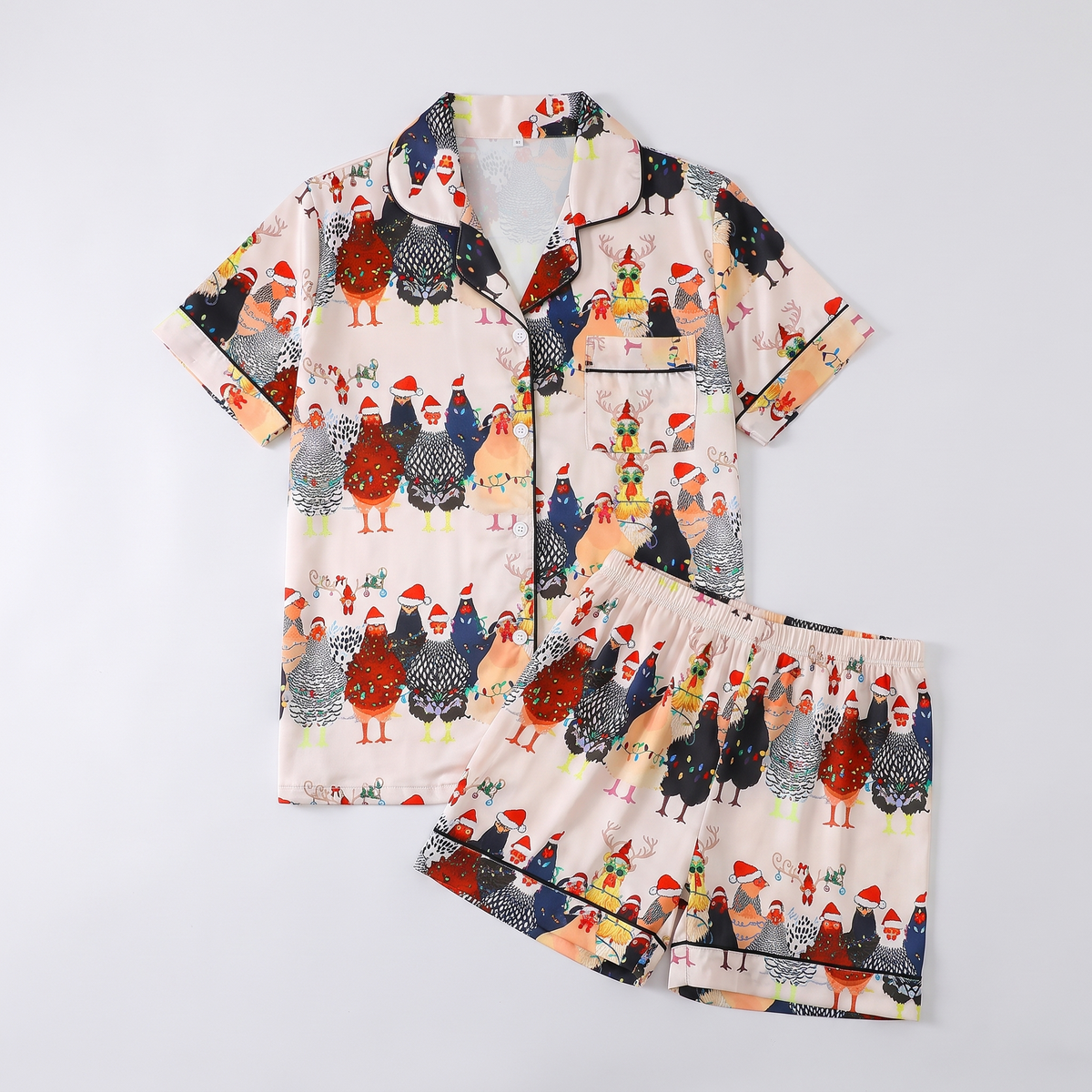 Christmas Chickens Women's Pajama Set - flat lay