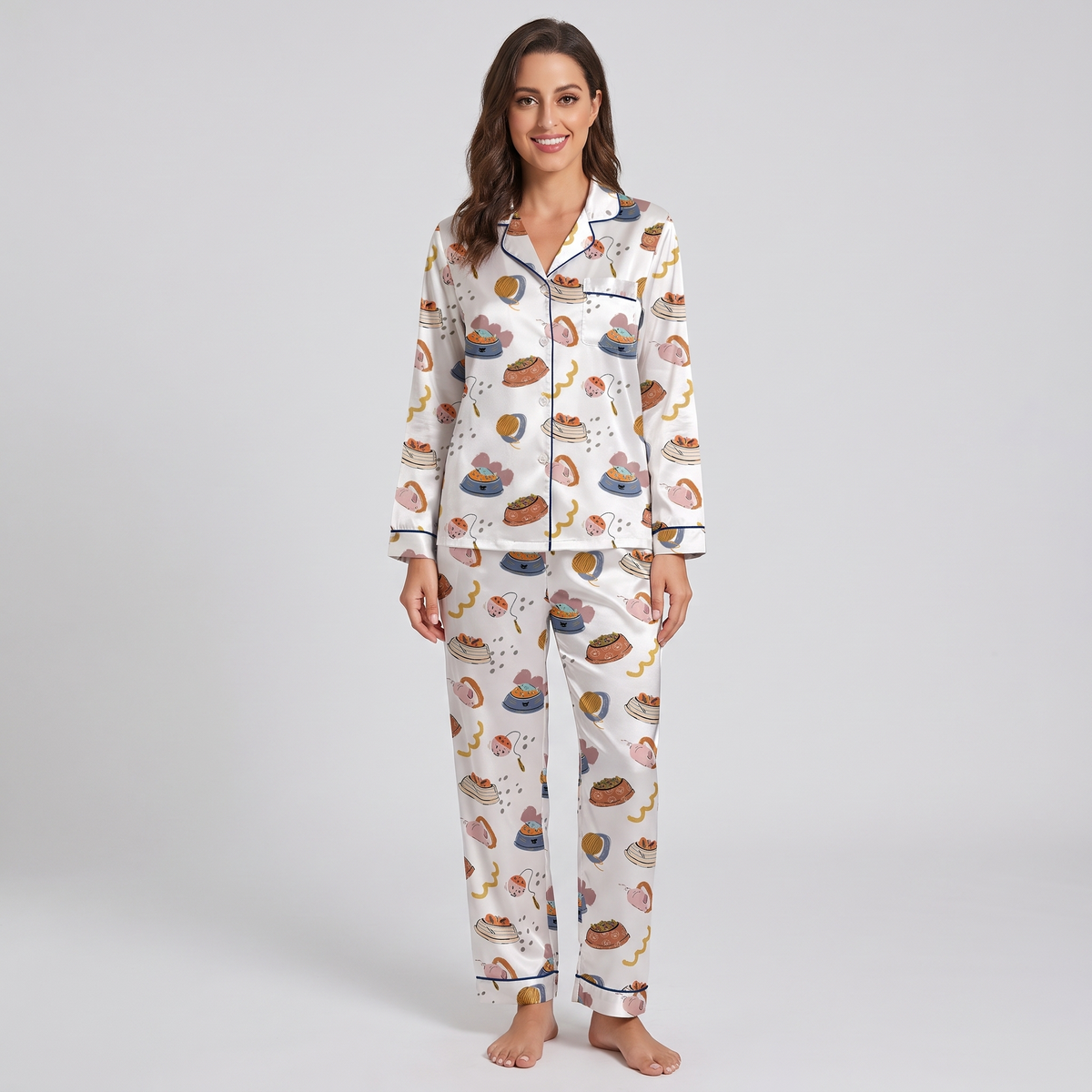 Kibble Bowl Cats Women's Pajama Set - long sleeve and pants