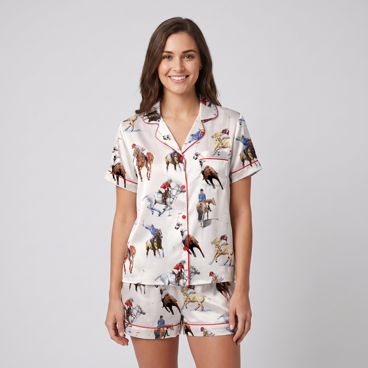 Polo Match Horses Women's Pajama Set - short sleeve and shorts