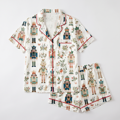 Floral Nutcracker Soldiers Women's Pajama Set - flat lay