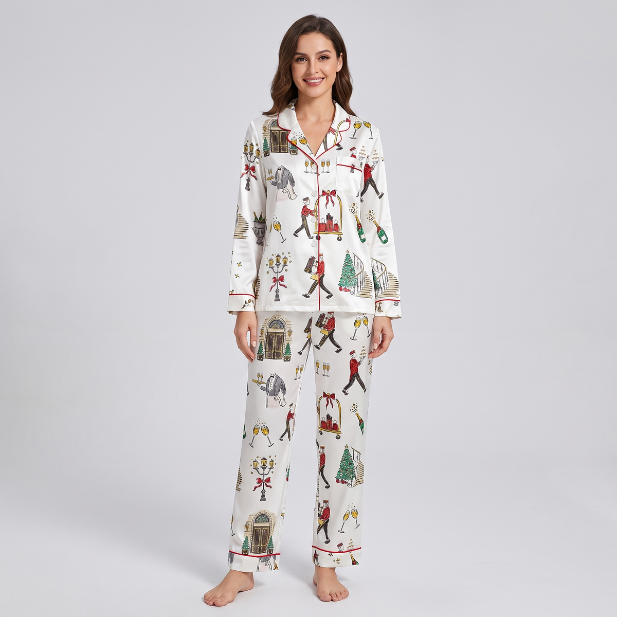 Luxury Hotel Christmas Women's Pajama Set - long sleeve and pants