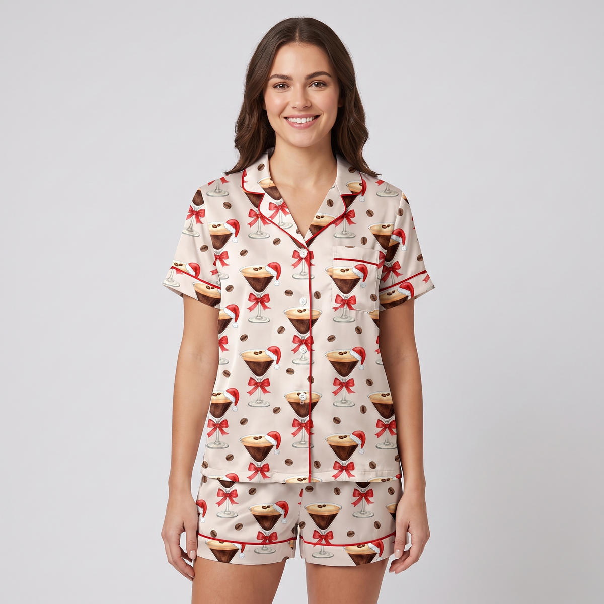 Espresso Yourself Christmas Women's Pajama Set - short sleeve and shorts