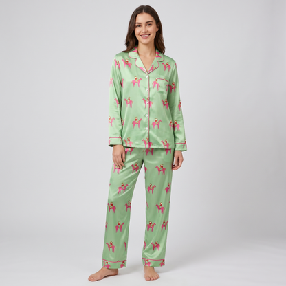 Pink Pony Rodeo Christmas Horse Women's Pajama Set - long sleeve and pants