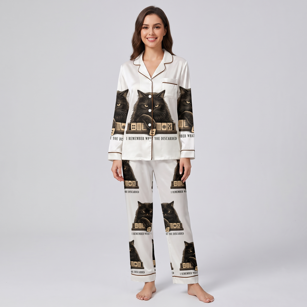 Mahjong Grudge Cat Women's Pajama Set - long sleeve and pants