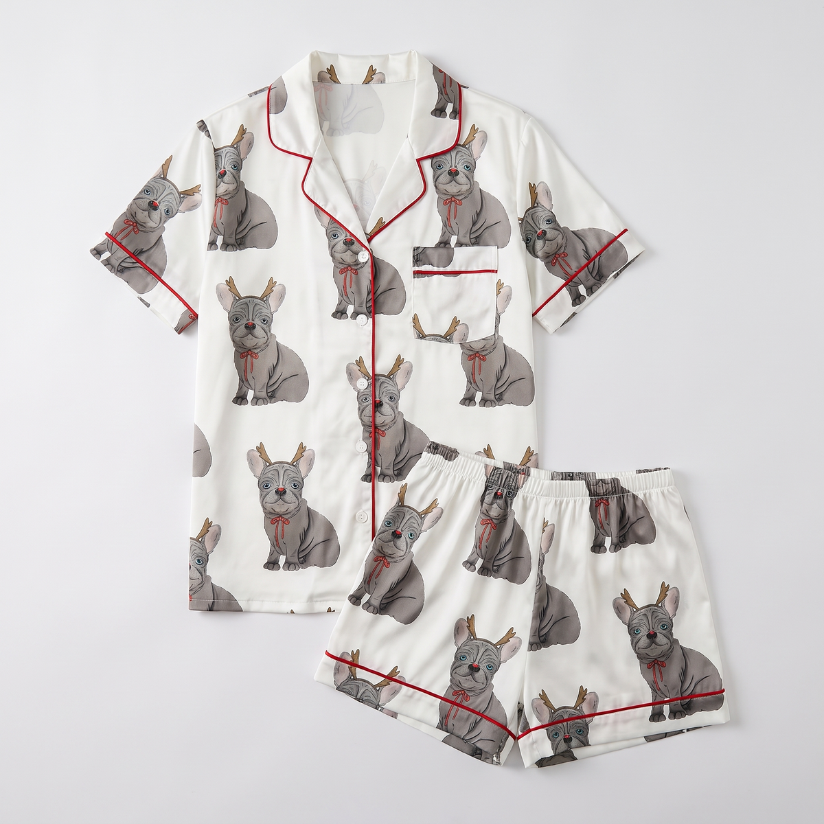 Reindeer Frenchies Women's Pajama Set - flat lay