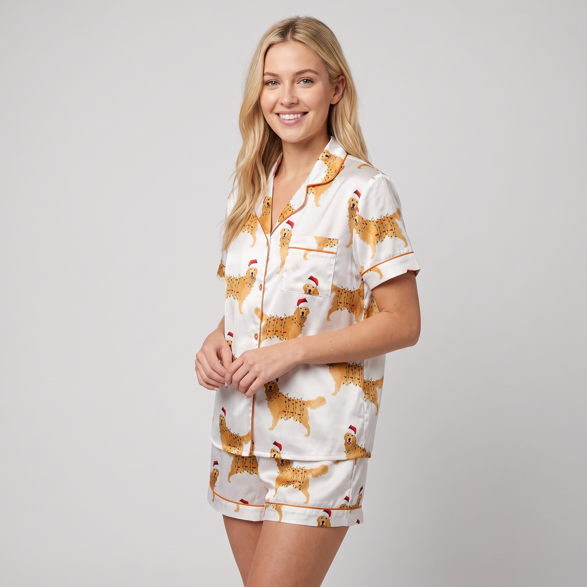 Twinkle Light Retrievers Women's Pajama Set - short sleeve and shorts