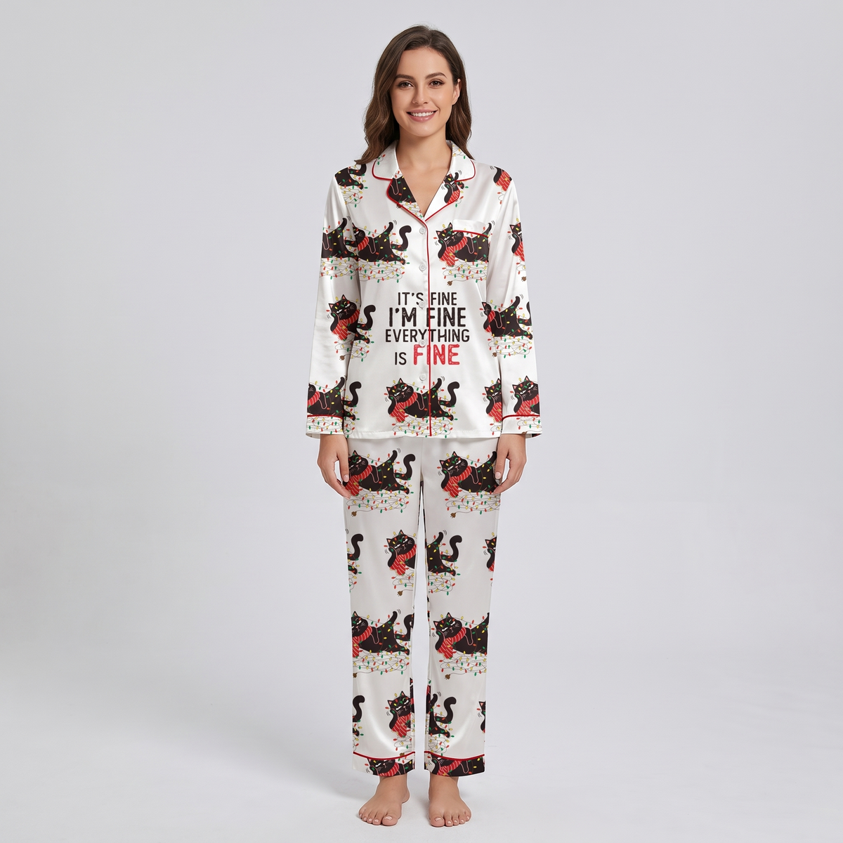 It's Fine, I'm Fine Cats Women's Pajama Set - long sleeve and pants