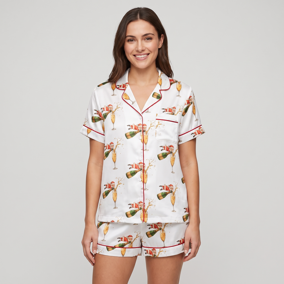 Champagne Santa Women's Pajama Set - short sleeve and shorts